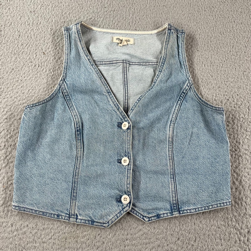 Madewell Light Blue Denim Cropped Button Vest